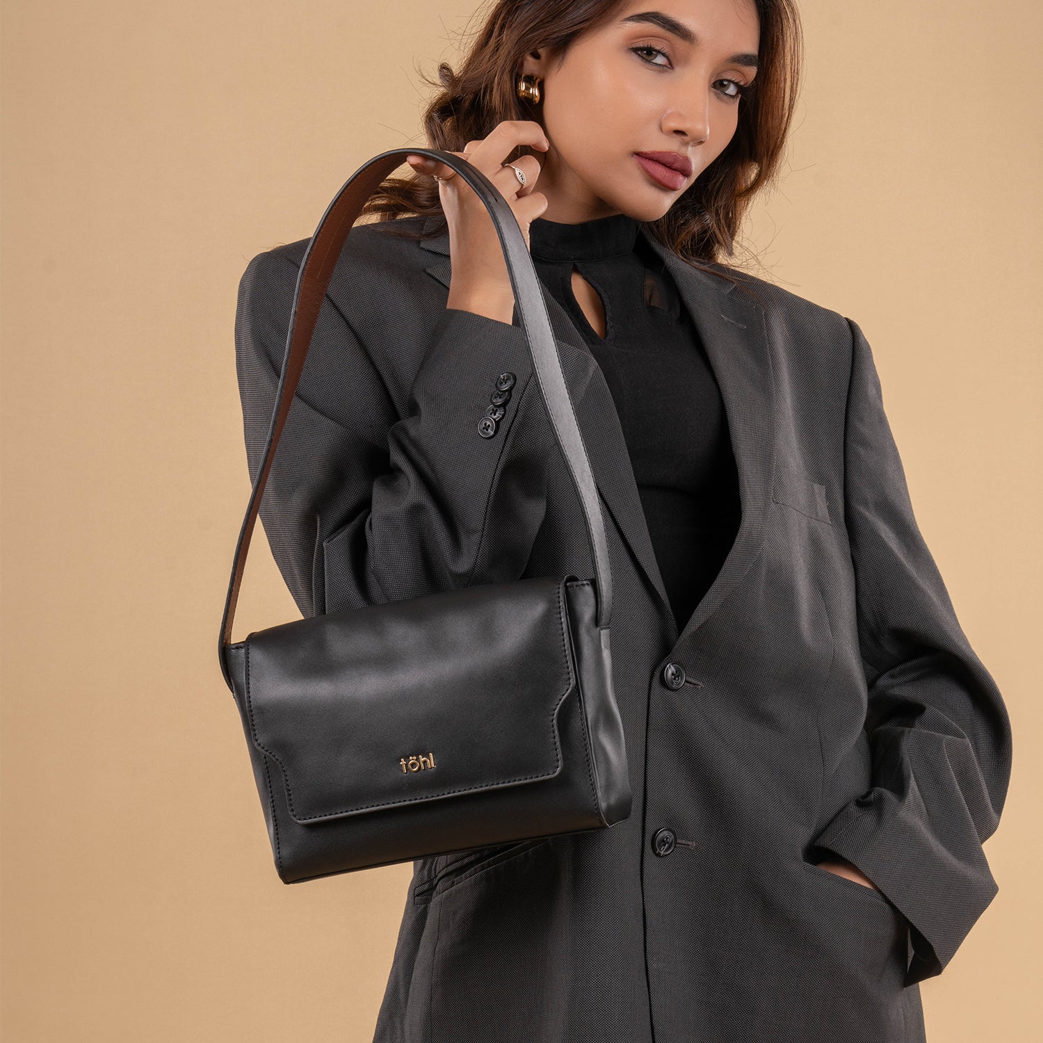 SERENA WOMEN'S SHOULDER BAG - CHARCOAL BLACK