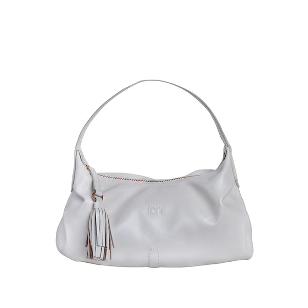 COLOUR SPOTLIGHT : CARAMEL SWIRL Tagged Champagne Pearl leather bag - tohl