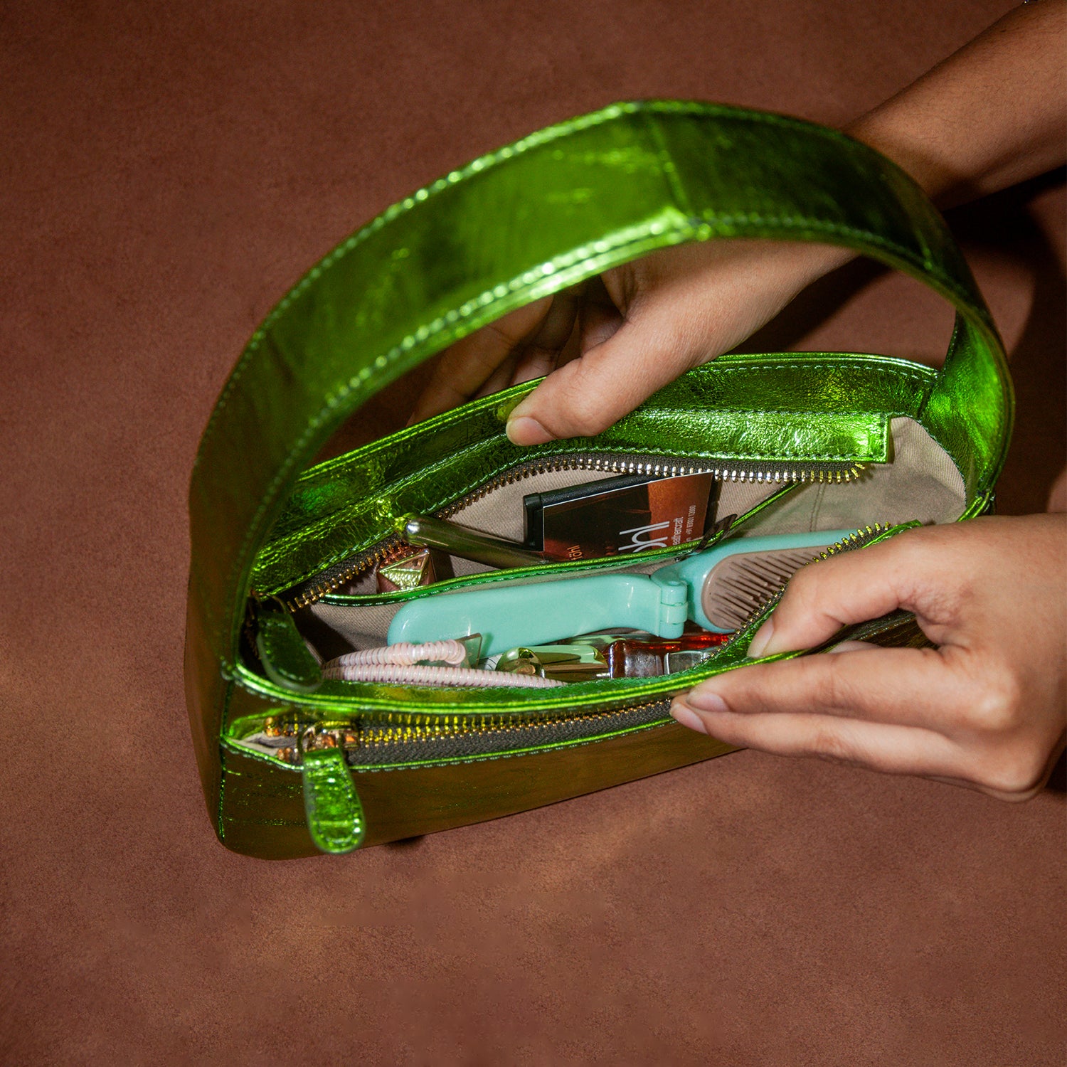 EMBER WOMEN'S MINI HANDBAG - GLOSSY FLUORESCENT GREEN