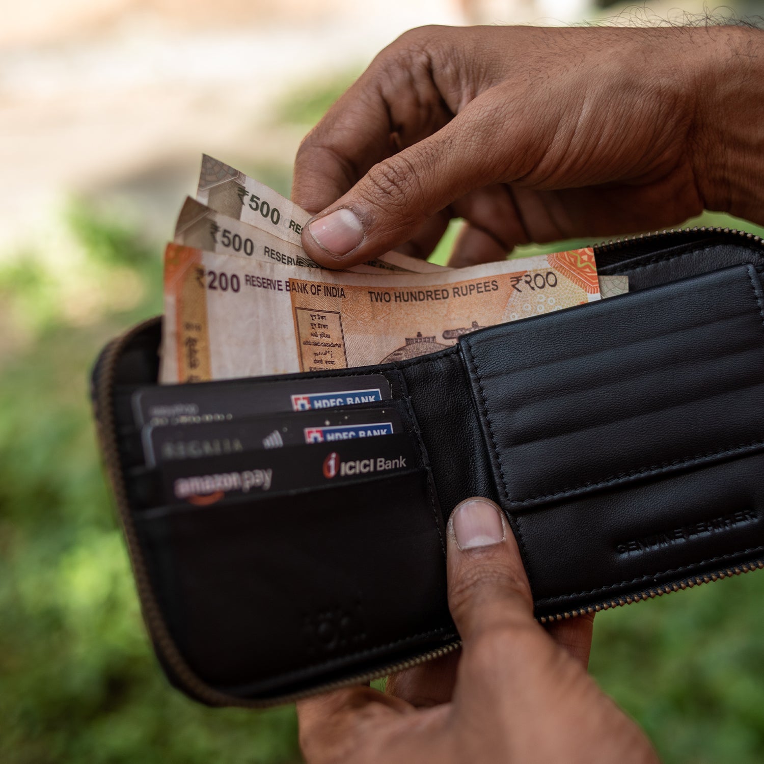 மஞ்சள் நிற ஆண்கள் பணப்பை - வனப் பச்சை